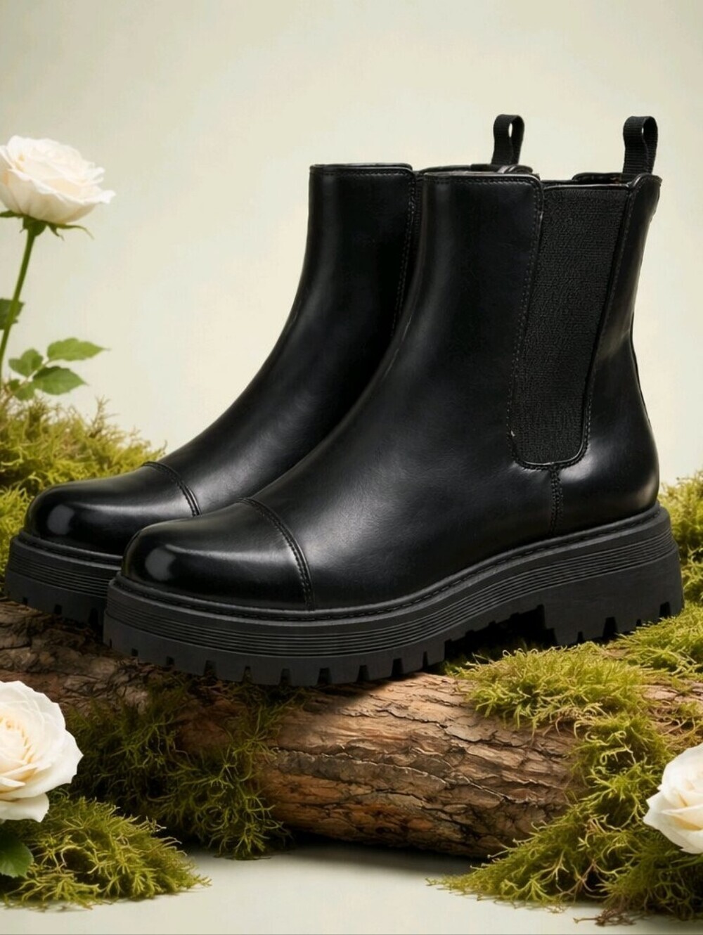 Marc Fisher NEW IN BOX Black Patent Cap-Toe Chelsea Lug Boots